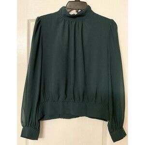 1. STATE Women’s Long Sleeve Cropped Mock Neck Blouse Size L, Dark Green